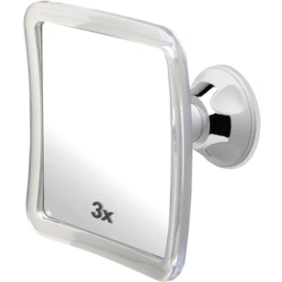 Image of Mirrorvana 3X Magnifying Fogless Shower &amp; Shaving Mirror with Suction Mount for Bathroom, Anti Fog Shatterproof Surface and 360 Swivel, 16cm x
