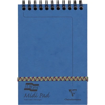 Image of Clairefontaine Ref 3118Z Europa Midi Wirebound Pad (200 Pages) 10.2 x 15.2cm in Size, 90gsm Brushed Vellum, Lined Rulings, Premium Pressboard Cover Blue