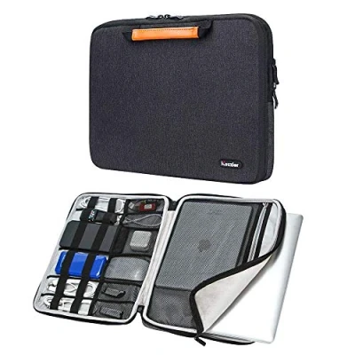 Image of iCozzier 13 13.3 Inch Handle Laptop Sleeve Electronic Accessories Organizer Protective Bag Cover for 13&quot; MacBook Air/MacBook Pro/Pro Retina Case Black