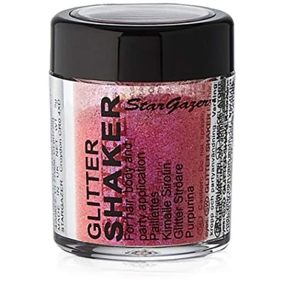 Image of Stargazer glitter Shaker, Pink. Cosmetic powder for use on the eyes, lips, face, body, hair and nails.