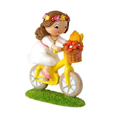 Image of Mopec White Polyresin Cake Figurine Featuring a Girl on Bike 4.5 x 13.7 16 cm