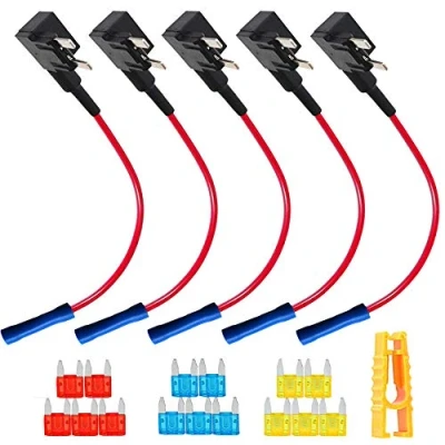 Image of QitinDasen 5Pcs Premium 12V / 24V ACS Small Piggyback Fuse Holder, Car Add A Circuit Tap, with Wire Harness, 15Pcs Mini Blade Fuses, 1Pcs Puller and Ties