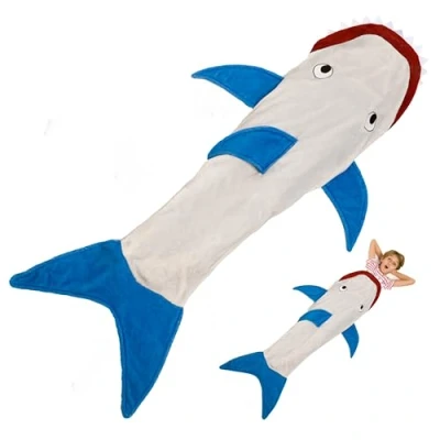 Image of Kanguru Kids,Cozy, Fluffy, Shark, Fleece, Christmas Blanket, Gifts for Girls (4 12 Years), Polyester, Light Grey, L: 142 cm