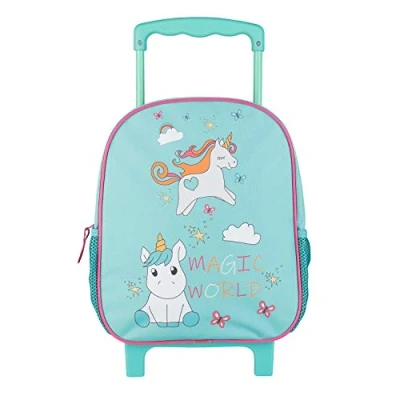 Image of Idena Backpack Trolley with 2 Glitter Wheels for Girls, Turquoise Magical Unicorn Motif, Hand Luggage Suitcase, School and Children&#039;s Backpack, Approx. 31 x 27 10 cm