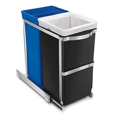 Image of simplehuman CW1016 35L (20/15) Pull out Recycling Kitchen Cupboard Cabinet Bin, Easy to Install, Commercial Grade Ball Bearing Tracks, Access Handle, Polished Heavy Duty Steel Frame