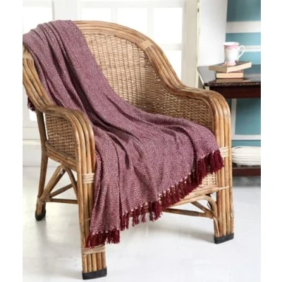 Image of HOMELY 100% Cotton Throw Herringbone Design 3 Seater Sofa Bed Settee Blanket, 229cm x 254cm (90&quot; 100&quot;) (MAROON)