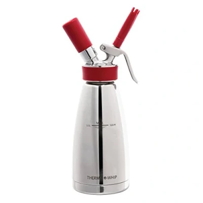 Image of ISI Thermo Whipped Cream Dispenser 500 ml, Stainless Steel, Silver &amp; Red, Also for Soups or Hot Sauces, Bulbs Not Included, CB503