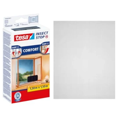 Image of tesa Insect Stop COMFORT for Windows Window Screen with Self Adhesive Hook &amp; Loop Mesh in Anthracite, 130 cm x 150