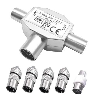 Image of WANGCL TV Aerial Splitter 2 Way Coax Splitter1 To Satellite Cable With Male Female Adapter RF Plug