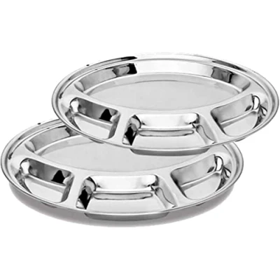 Image of RSK Goods Stainless Steel Round 4 Compartment Food Serving Dish Indian Thali, Platter, Divided Plate, Size 33cm (1)