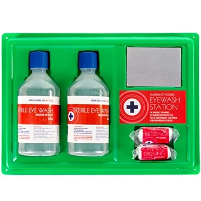 Image of Large 500ml Double Eye Wash Solution Station Wall Mountable Work Place First Aid Kit