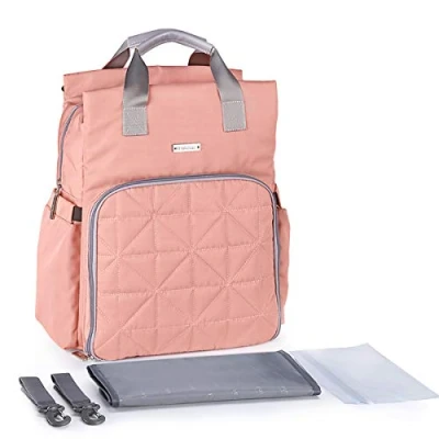 Image of SONARIN Waterproof Multifunction Baby Nappy Changing Backpack with Mat,Stroller Strap,Laptop Shockproof Bag,Diaper Bag Bottle Insulated Bags,Large Capacity,Machine Washable(Pink)