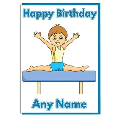 Image of AK Giftshop Gymnastics Boy Personalised Birthday Card ADD A NAME AND AGE