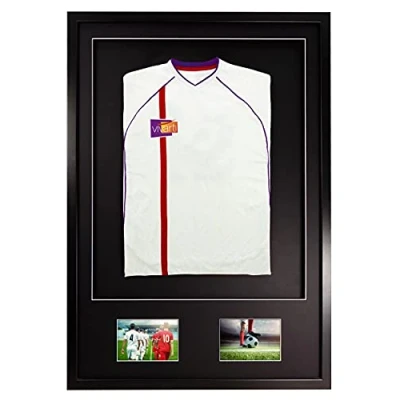 Image of Vivarti DIY Junior 3D Mounted + Double Aperture Sports Shirt Display Frame for Football Shirt, Rugby Band T Shadow Box A1 59.4 x 84cm Black Frame, Mount, Backing Card