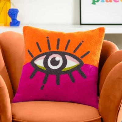 Image of Heya Home All Eyes On You Boucle Filled Cushion Orange Size 45 cm x