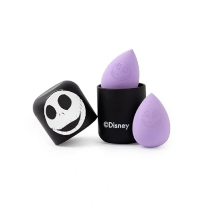 Image of Disney The Nightmare Before Christmas Womens Makeup Sponge Set Ladies Purple &amp; Black Beauty Sponges of 2 with Jack Skellington Character Print Storage Cases Face Blenders Box