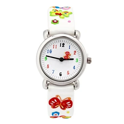 Image of ele ELEOPTION Children&#039;s Watch Waterproof 3D Cute Cartoon Round Dial Silicone Rubber Band Quartz Wrist Xmas Gift for Little Girls Boy Kids Children Environmental Friendly Butterfly, White