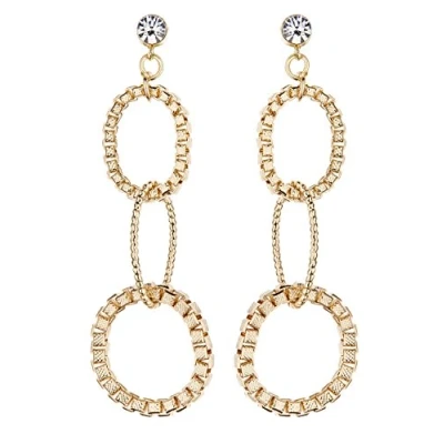 Image of Clip On Earrings Gold Plated Drop With Three Linked Rings Kaiya G