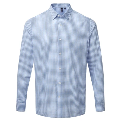 Image of Premier Mens Maxton Check Long Sleeve Shirt (Light Blue/White) Blue &amp; White Size 2XL