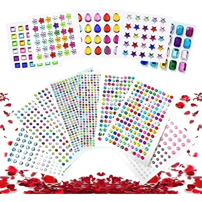 Image of Rhinestone Stickers Self Adhesive, 2000pcs Gem Jewels Crafts Bling Crystal Multicolored and Assorted Shapes Gems for DIY Craft Nail Body Makeup