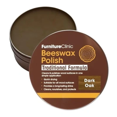 Image of Furniture Clinic Dark Oak Coloured Beeswax Polish for Wood &amp; 200ml Natural Finishing Wax All Types of Wooden Surfaces Colour, Protect Enhance