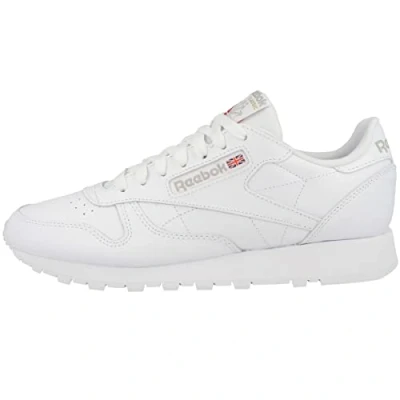 Image of Reebok Classic Leather Unisex Trainers, Size: 8.5, White and textile