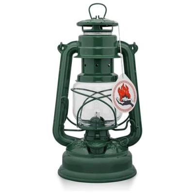 Image of Feuerhand 276 Outdoor Hurricane Oil Lantern German Made Since 1893, Paraffin Lamp with Galvanized Steel, Rust Resistant Kerosene, 300ml Tank, 20 Hour Burn, Safe Hanging or Table Use, Moss Green