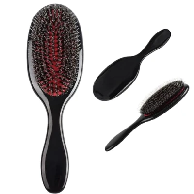 Image of VinBee Paddle Brush Hair Detangling Perfect for Extensions,Long,Wet &amp; Dry, Thick Curly Dual Bristles Anti Static Gentle Combing to Reduce Breakage Soft Boar Bristle Hairbrush Black