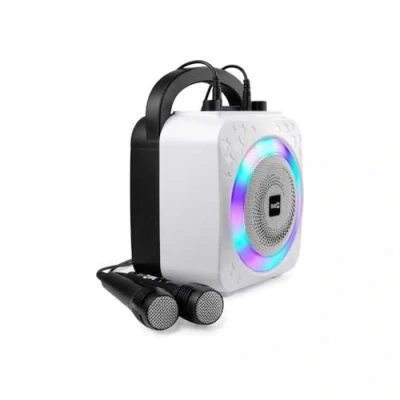 Image of RockJam 8 Watt Rechargeable Bluetooth Karaoke Machine with Two Microphones, Voice Changing Effects &amp; LED Lights Black