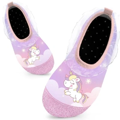 Image of Kids Swim Water Shoes for Girls Toddlers Baby Aqua Socks Quick Dry Pool Beach Barefoot Children（Pink Unicorn 28/29