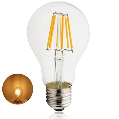 Image of LED A60 Edison Filament Light Bulb 6W, Vintage Globe Glass Lamp Bulb, Equivalent to 60W, E27 Large Screw Base, 2700K Warm White, Non Dimmable