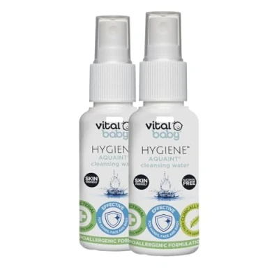 Image of Vital Baby Aquaint Cleansing Water 50ml 2pk Hypoallergenic &amp; Antibacterial Safe for All Ages, Gentle on Skin, Alcohol Free, 100% Natural Formula Vegan Friendly Quick, No Rinse Skin Cleanser