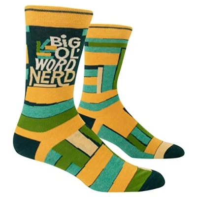 Image of Blue Q men&#039;s Funny Crew Socks (fits shoe Size 7 12), Big &#039;Ol Word Nerd, One