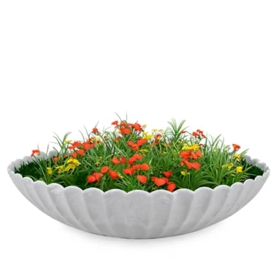 Image of matches21 Plant Bowl for Outdoor Use Large Decorative Grey Ribbed as Flower Pot Round in 35 cm Garden, Balcony or Cemetery Grave