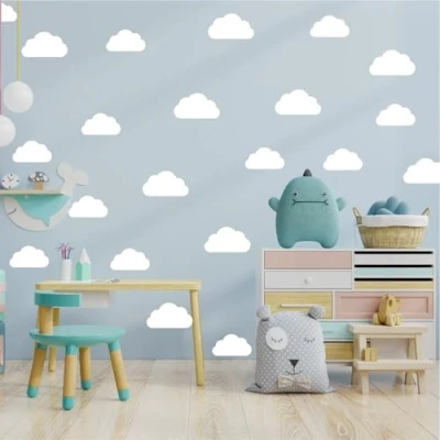 Image of 10Sheets White Clouds Wall Stickers,Cloud Stickers Murals Art Design Decals for Teen Kids Bedroom Playroom Nursery Kindergarten Classroom Living Room Decoration,DIY Home Mural