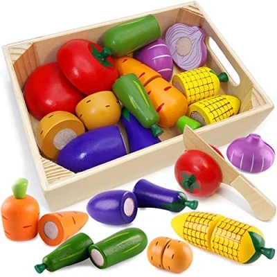 Image of Airlab Wooden Play Food for Kids Kitchen Toys Toddlers Cutting Pretend Toy Fruits Vegetables Gift Boys Girls Educational