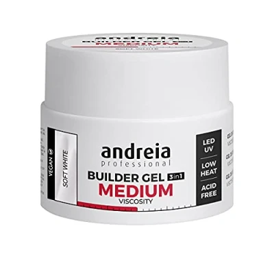 Image of Andreia Professional Nail Gel Builder Medium Viscosity Construction Best as Base and Top Coat Polish LED &amp; UV Art Kit Soft White 44g