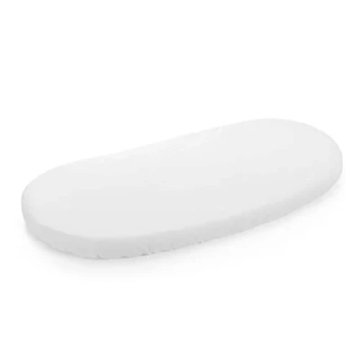Image of Stokke Sleepi Junior Fitted Sheet, White Soft Sheets for Oval Mattress 100% Fine Cotton Percale Machine Washable