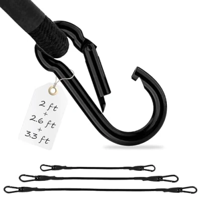 Image of ECENCE Bungee Cords with Carabiner Clips 3x Rubber Cords, Expanders Straps 1x39.37inch, 1x31.5inch, 1x23.62inch Tension Cord for Bicycles, Cars, Luggage, Transport Protection Black