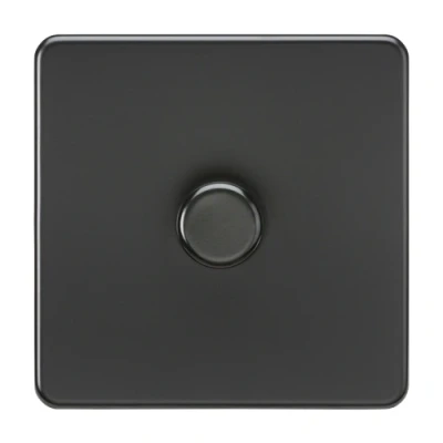 Image of KnightsBridge Screwless 1G 2 way 10 200W (5 150W LED) trailing edge dimmer Matt Black