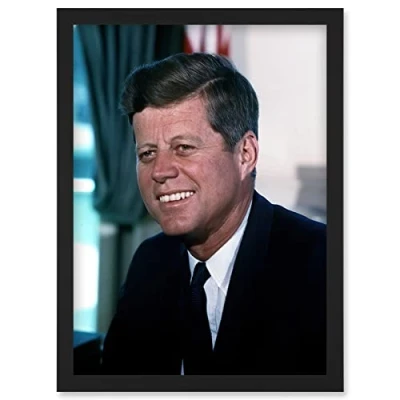 Image of Artery8 US President John F Kennedy Portrait Photo Artwork Framed Wall Art Print A4
