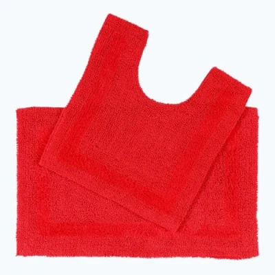 Image of HOMESCAPES Bath Mat Set, Luxury 1600gsm Extra Soft 100% Cotton, Reversible Bathroom Sets 2 Piece, Washable, Non Slip, Super Absorbent, Quick Dry, Red Rug Set: &amp; Toilet
