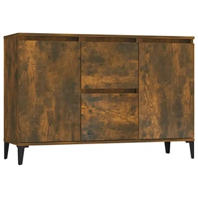 Image of vidaXL Smoked Oak Engineered Wood Sideboard Multifunctional Storage Cabinet with Drawers &amp; Doors for Living Room Brown