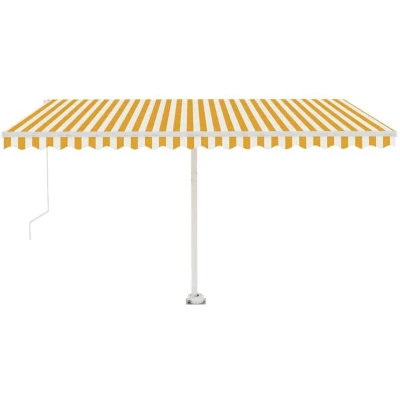 Image of vidaXL Freestanding Manual Retractable Awning 400x350 cm Yellow/White