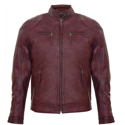 Image of Infinity Leather Mens Biker Zipped Racing Jacket Burgundy Size Small