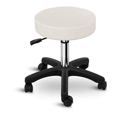 Image of Physa Rolling Work Swivel Stool Padded PVC Seat, Adjustable Height, 360 Rotation for Office, Massage, Salon Pneumatic Beige AVERSA (Steel, Foam, PVC, 5 Castors, Max. Load 150kg)
