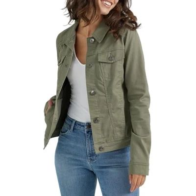 Image of Wrangler Authentics Women&#039;s Stretch Denim Jacket, Olive, S