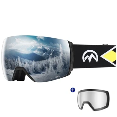 Image of OutdoorMaster Ultra Ski Goggles Lens by ZEISS, OTG Snowboard Anti fog Wide View, Magnetic Interchangeable Lens, Snow for Men &amp; Women(Silver Vlt 17% + ClearLens)
