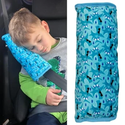 Image of HECKBO Shark Fish car Seatbelt Pillow for Children Machine Washable Girl boy Kids Soft seat Belt Cover Sleeping Pillows Protection Travel Cushion Vacation