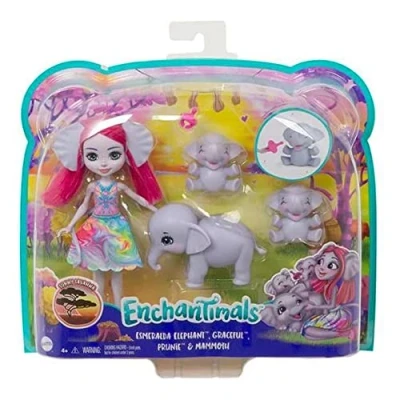 Image of Fisher Price GTM30 ENCHANTIMALS Emerald Elephant Doll, Multicoloured, 6 inches